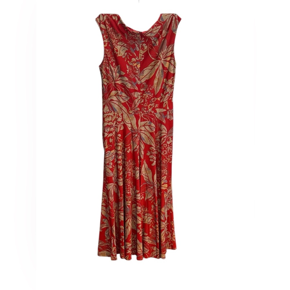 Ralph Lauren Red and Gold Floral Midi Dress only worn once. No wrinkle material. - Picture 3 of 3